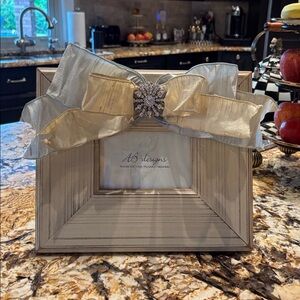 Elegant AB Designs Designer Baby/Wedding  Photo Frame Raw silk & Rhinestone Bow